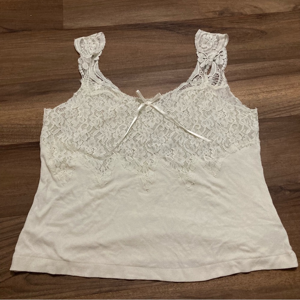 Y2K Banana Republic Lace Trim Ivory Camisole Tank Top Coquette